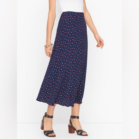 Talbots Navy Blue Red Heart Print XO Midi Slip Skirt Size 8 - Picture 2 of 16